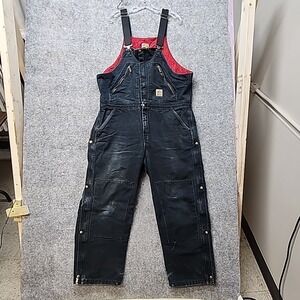 Carhartt Quilted Double Knee Bib Overalls Men's Size 40x32 Black Distressed
